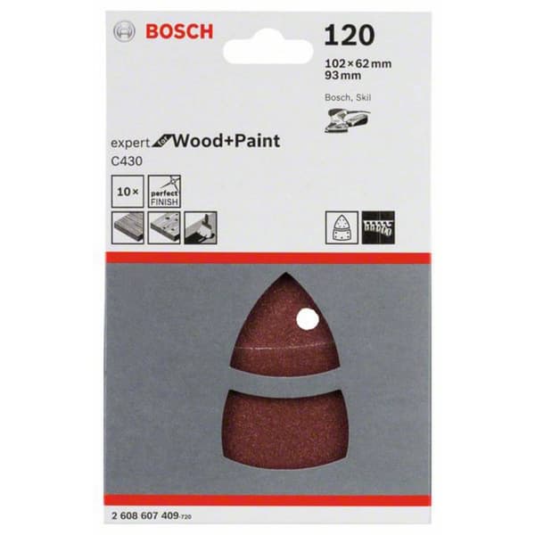Bosch Accessories 2608607409 Multi-slippapper med kardborrband, perforerad Kornighet 120 (L x B) 102 mm x 62.93 mm 10 s