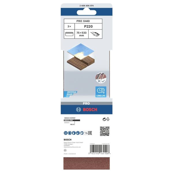 Bosch Accessories 2608606074 Slipband Kornighet 220 (L x B) 533 mm x 75 mm 3 st