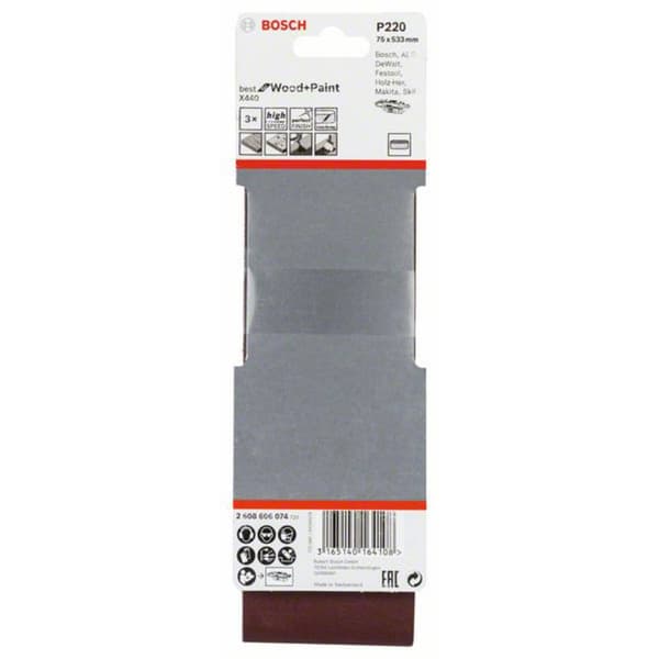 Bosch Accessories 2608606074 Slipband Kornighet 220 (L x B) 533 mm x 75 mm 3 st