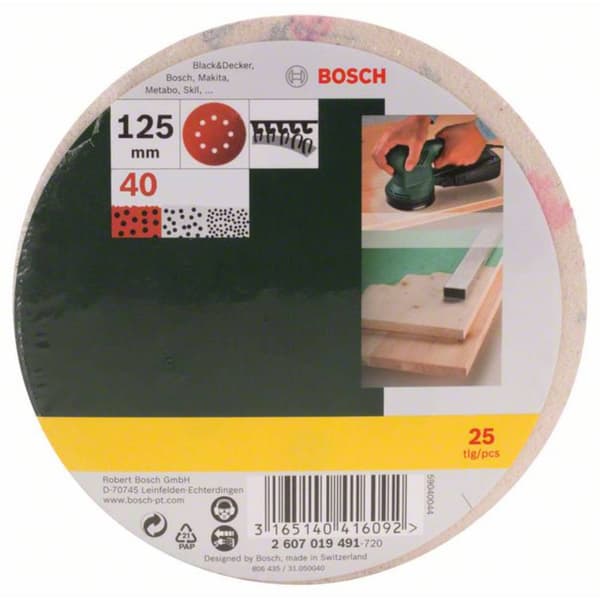 Bosch Accessories 2607019491 Excenterslippapper med kardborrband, perforerad Kornighet 40 (Ø) 125 mm 25 st