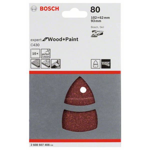 Bosch Accessories 2608607408 Multi-slippapper med kardborrband, perforerad Kornighet 80 (L x B) 102 mm x 62.93 mm 10 st