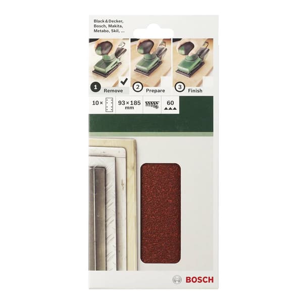 Bosch Accessories 2609256A83 Slipmaskinspapper med kardborrband, perforerad Kornighet 120 (L x B) 185 mm x 93 mm 10 st