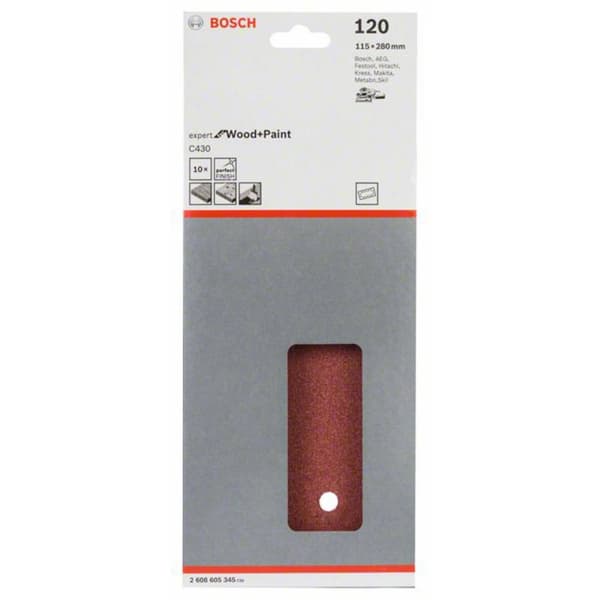 Bosch Accessories Expert for Wood 2608605345 Slipmaskinspapper perforerad Kornighet 120 (L x B) 280 mm x 115 mm 10 st