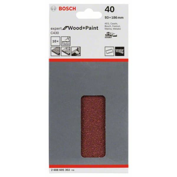 Bosch Accessories Expert for Wood 2608605302 Slipmaskinspapper med kardborrband, perforerad Kornighet 40 (L x B) 185 mm