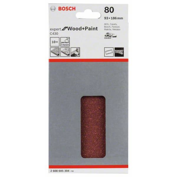Bosch Accessories Expert for Wood 2608605304 Slipmaskinspapper med kardborrband, perforerad Kornighet 80 (L x B) 185 mm