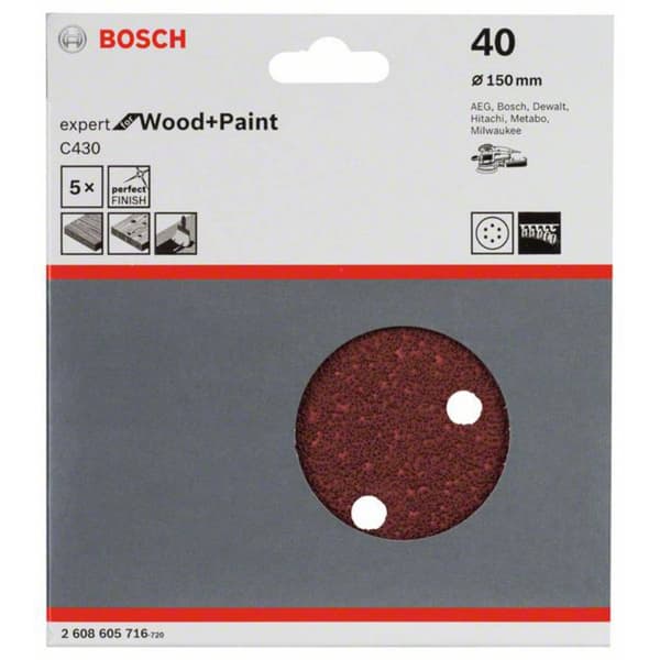 Bosch Accessories Expert for Wood 2608605716 Excenterslippapper med kardborrband, perforerad Kornighet 40 (Ø) 150 mm 5