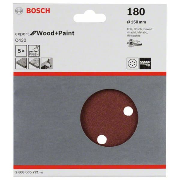 Bosch Accessories Expert for Wood 2608605721 Excenterslippapper med kardborrband, perforerad Kornighet 180 (Ø) 150 mm 5