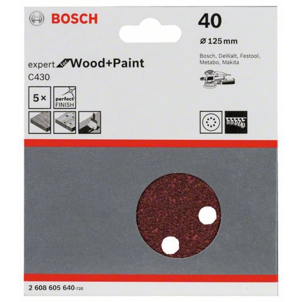 Bosch Accessories Expert for Wood 2608605640 Excenterslippapper med kardborrband, perforerad Kornighet 40 (Ø) 125 mm 5