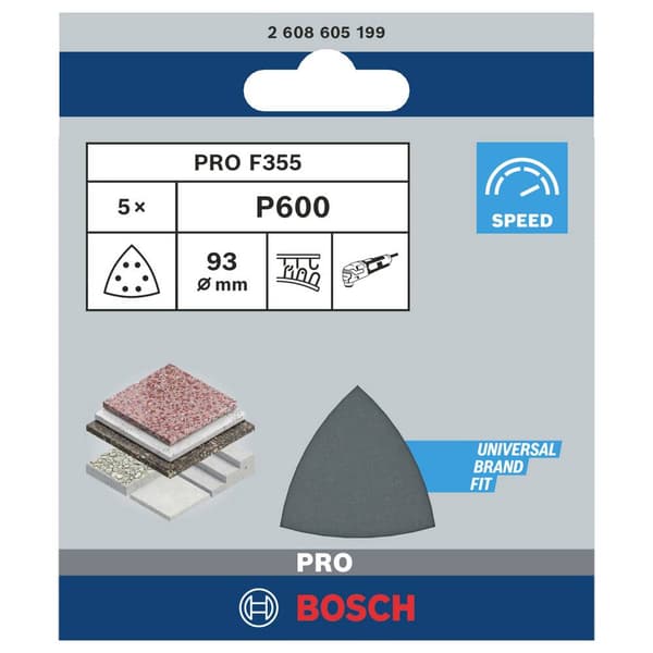 Bosch Accessories Best for Stone 2608605199 Deltaslippapper med kardborrband, perforerad Kornighet 600 Hörnmått 93 mm 5