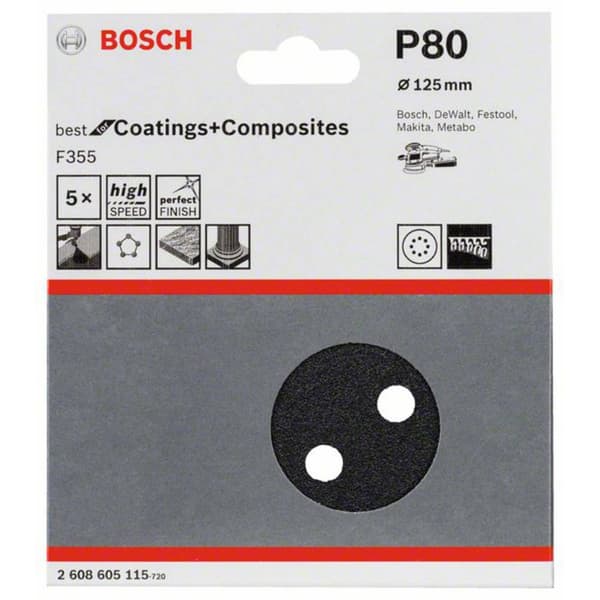 Bosch Accessories Best for Stone 2608605115 Excenterslippapper med kardborrband, perforerad Kornighet 80 (Ø) 125 mm 5 s