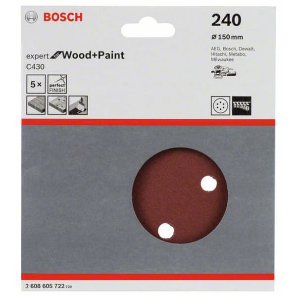 Bosch Accessories Expert for Wood 2608605722 Excenterslippapper med kardborrband, perforerad Kornighet 240 (Ø) 150 mm 5