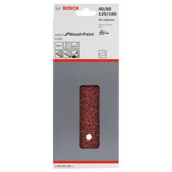 Bosch Accessories 2608608X98 2608608X98 Slipmaskinspapper Kornighet 40, 80, 120, 180 (Ø x L) 93 mm x 230 mm 10 st