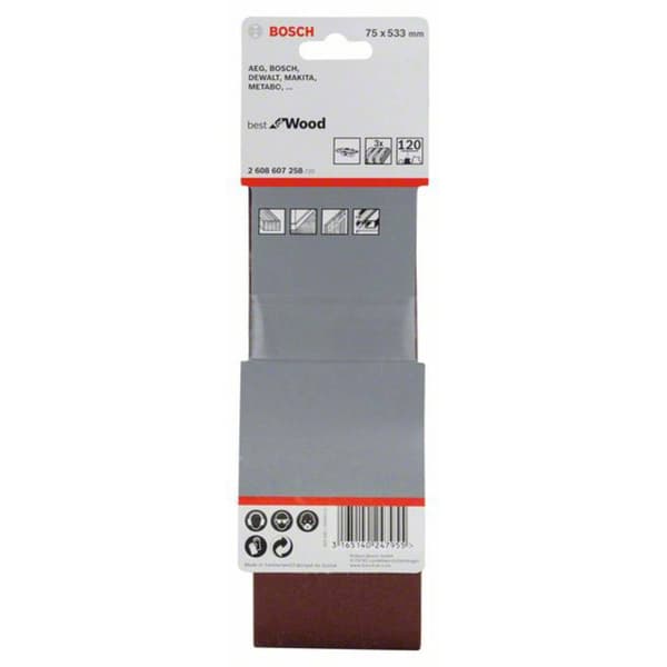 Bosch Accessories 2608607258 Slipband Kornighet 120 (L x B) 533 mm x 75 mm 3 st