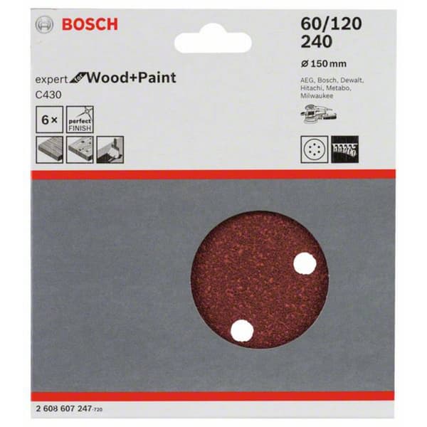 Excenterslippapper set Bosch Accessories 2608607247 150 mm 60, 120, 240 1 set
