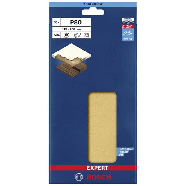 Bosch Accessories EXPERT C470 2608900862 Slipmaskinspapper perforerad Kornighet 80 (L x B) 230 mm x 115 mm 10 st