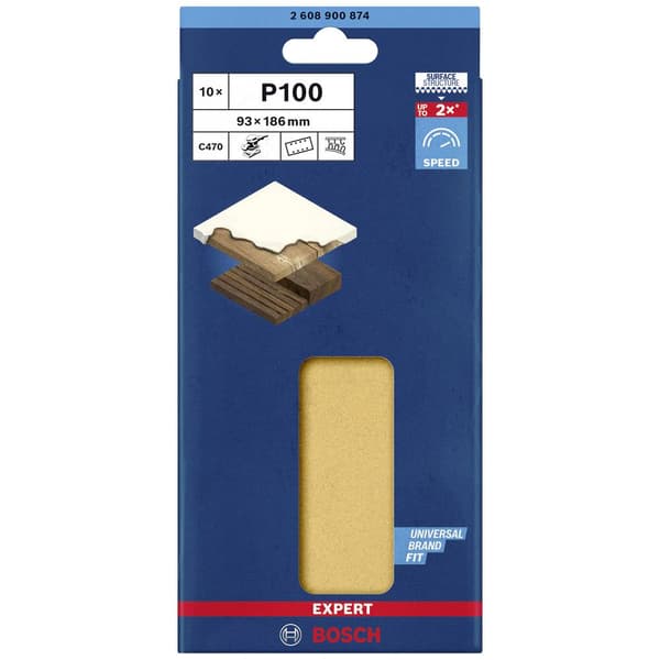 Bosch Accessories EXPERT C470 2608900874 Slipmaskinspapper perforerad Kornighet 100 (L x B) 186 mm x 93 mm 10 st