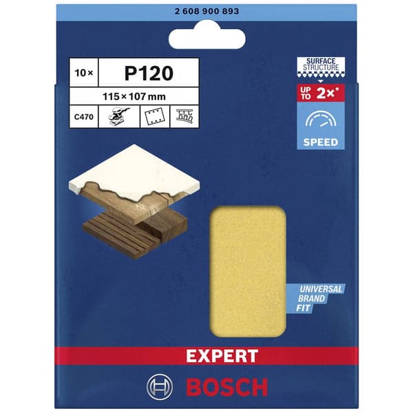 Bosch Accessories EXPERT C470 2608900893 Slipmaskinspapper perforerad Kornighet 120 (L x B) 115 mm x 107 mm 10 st