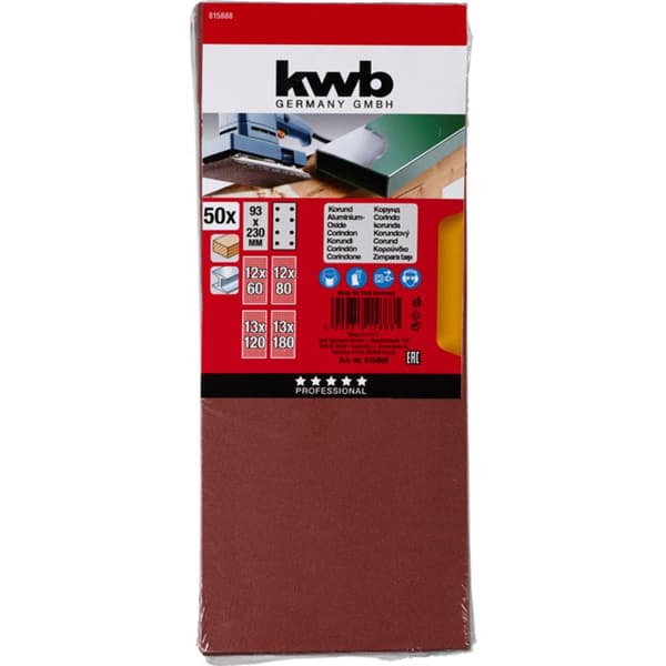 kwb 815888 Slippapper Kornighet 60, 80, 120, 180 (L x B) 230 mm x 93 mm 50 st
