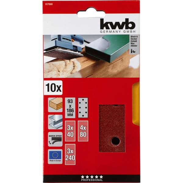 kwb 817980 Slippapper Kornighet 40, 80, 240 (L x B) 186 mm x 93 mm 10 st