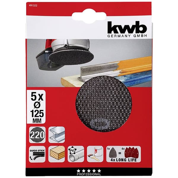 kwb 491322 Slippapper för skivslip Kornighet 220 (Ø) 125 mm 5 st