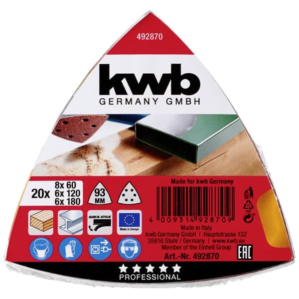 kwb 492870 Deltaslippapper-set Kornighet 60, 120, 180 (Ø) 93 mm 20 st