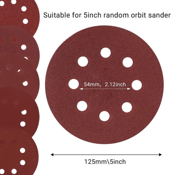 15st 125 mm rund 8-håls polerande sandpapperssats, slipmaskins polerplatta