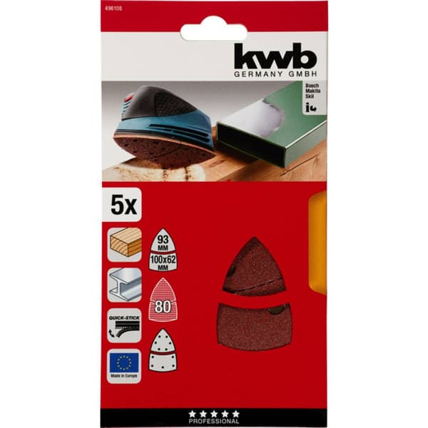 kwb 496108 Deltaslippapper Kornighet 80 (L x B) 62, 93 mm, mm x 100 mm 5 st