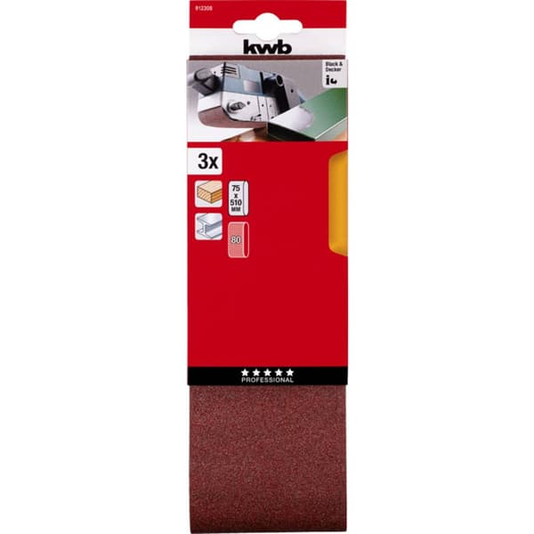 kwb 912308 Slipband set Kornighet 80 (L x B) 510 mm x 75 mm 3 st