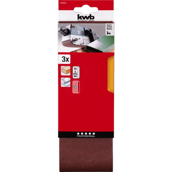 kwb 911915 Slipband set Kornighet 150 (L x B) 457 mm x 75 mm 3 st
