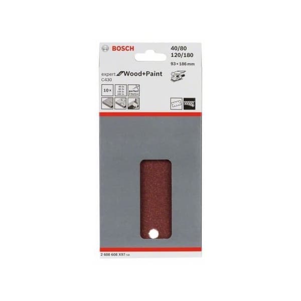 BOSCH 10 slipskivor för orbitalslipmaskin C430 - paket med 10 - 93 x 186 mm