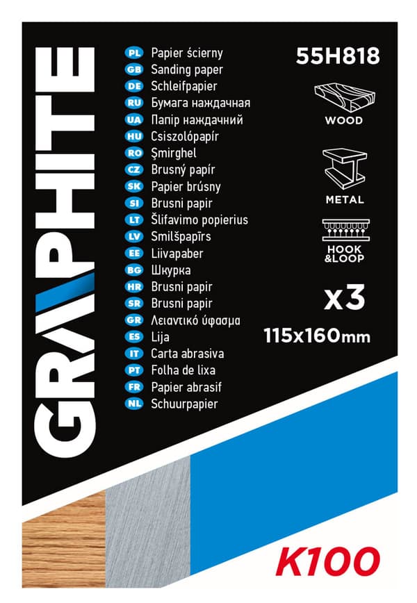 Sandpapper 115 x 160 mm, hål, avrivbar perforering, kardborre. K100, 3 st.