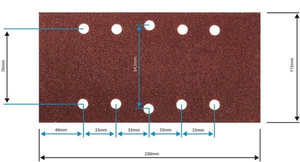 Velcro sandpapir 115 x 230 mm, K80, 5 stk., med huller