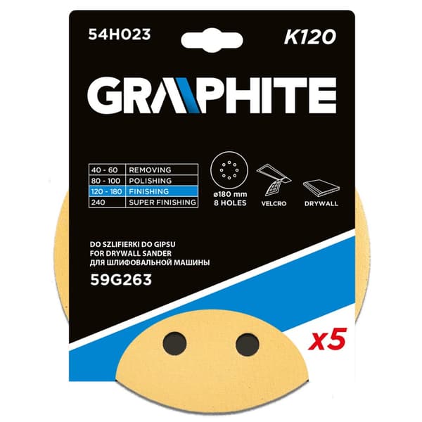 Kardborresandpapper 180 mm, K120, 5 st, med 8 hål för slipmaskin 59G263