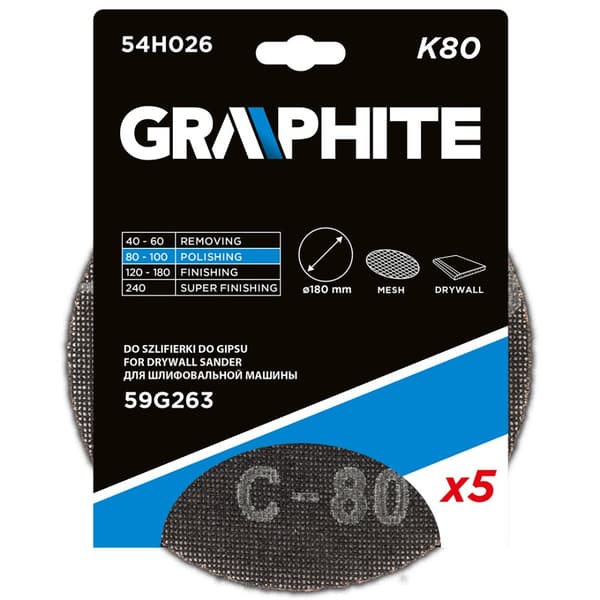 Kardborre gips slipnät 180 mm, K80, 5 st för slipmaskin 59G263