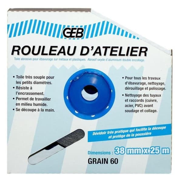 Vattentät verkstadsrulle - GEB - 38 mm x 25 m - slipduk för gradnings- och rengöringsarbeten