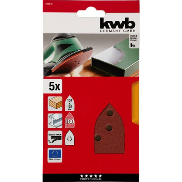 kwb 493418 Deltaslippapper Kornighet 180 (L x B) 175 mm x 107 mm 5 st