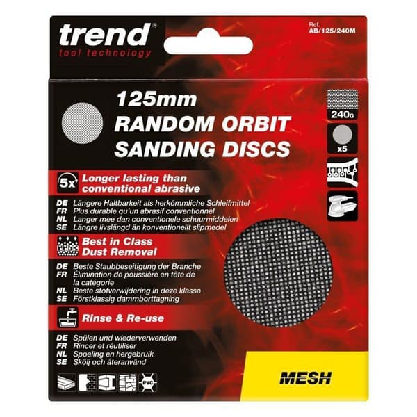 Trend - AB/125/240M - Slipskivor med krok och ögla i slumpmässig omloppsbana, 125 mm, 240 korn, 5-pack