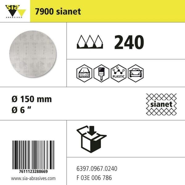 Sia Abrasives - 6397.0967.0240 - SIA F03E006786 Sianet Paket med 50 Mesh Slipgaller 150 mm Korn 240