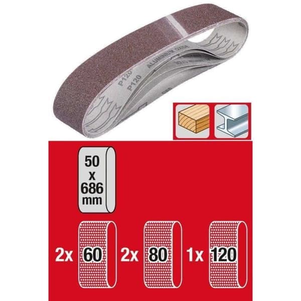 Set med 5 slipband 50 x 686 mm