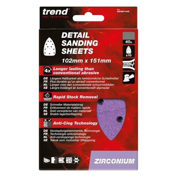 Trend - AB/DET/40Z - Delta slipmaterial i zirconium, 102 x 151 mm, korn 40, förpackning med 10.