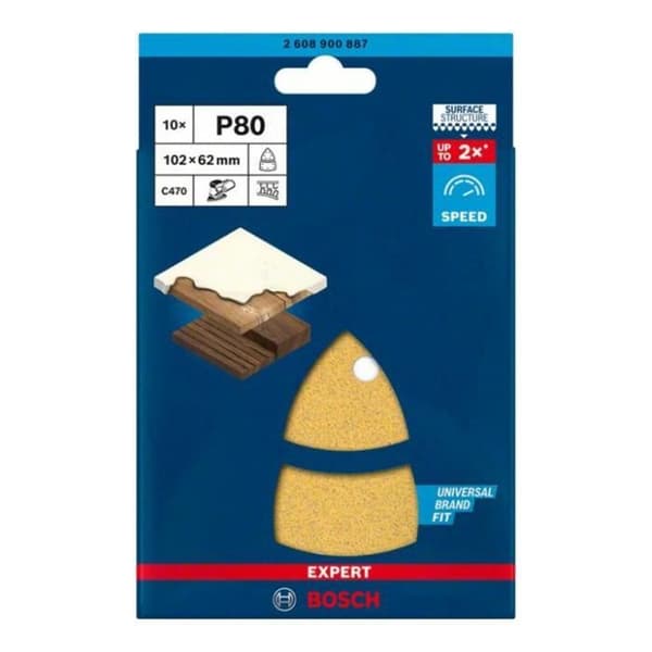 Slipande ark - BOSCH - C470 - 102 x 62 mm - Kornstorlek 80 - Kardborrefäste