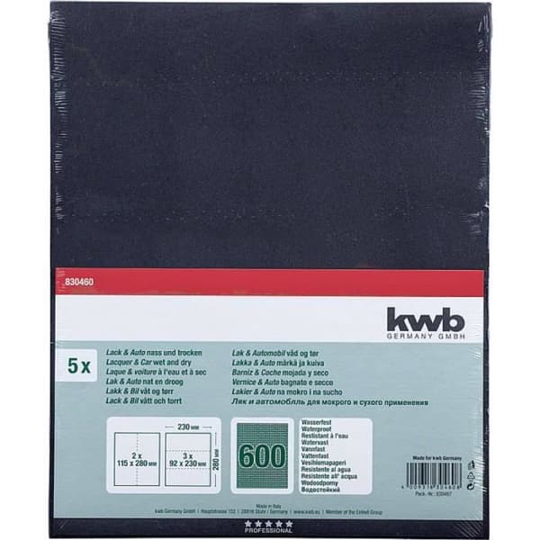 Slibpapper - KWB - Korn 600 - Vit - 5 ark