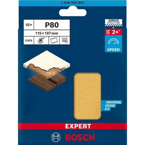 Slipande papper - BOSCH - C470 - 115x107mm - G80 - Fastsättning med självhäftande tejp