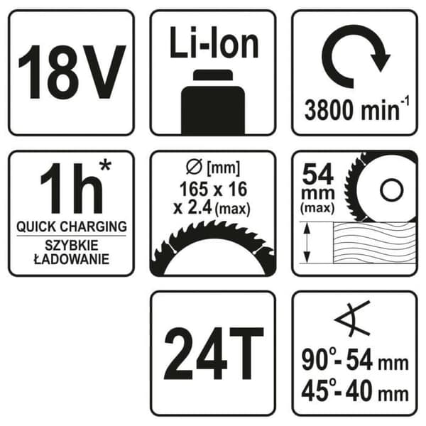 YATO Cirkelsåg utan batteri 165 mm 18 V