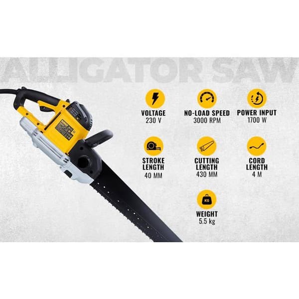 DEWALT 1700W universal alligatorsåg - 450mm - DWE397 - Kapning av cellbetong och gipsskivor