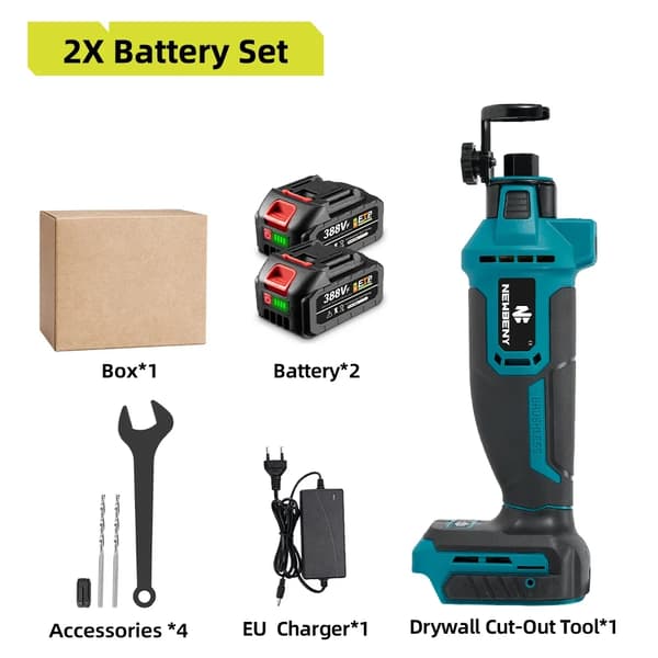 Børsteløs Gipsplade Udsnitværktøj, 30000 RPM Hastighed, 3 Justerbare Gear,2 Batteri EU Stik