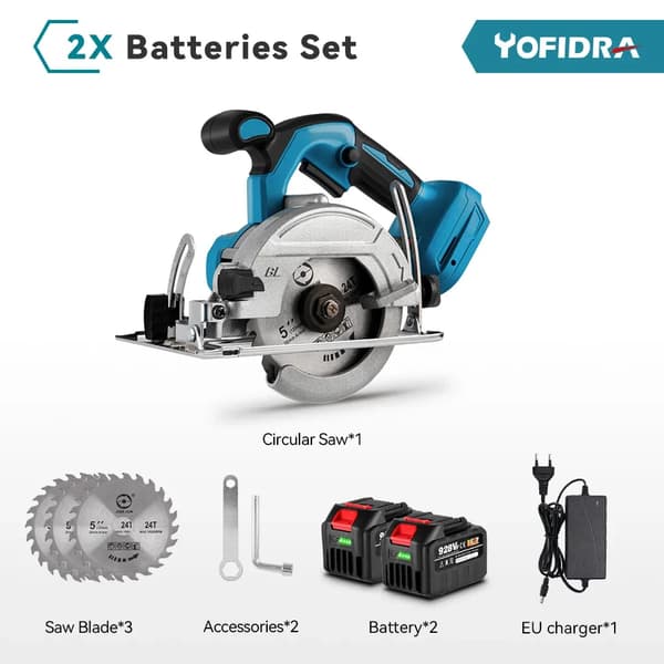 Borrfri Cirkelsåg, Trådlös, Justerbar Vinkel,2-928VF Batteri