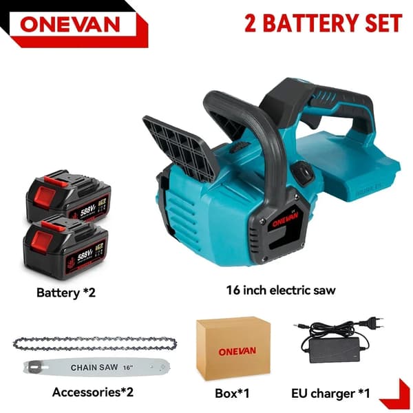 Borstlös elektrisk såg, 8000W effekt, 16-tums guideplatta,2 Batteri EU Kontakt