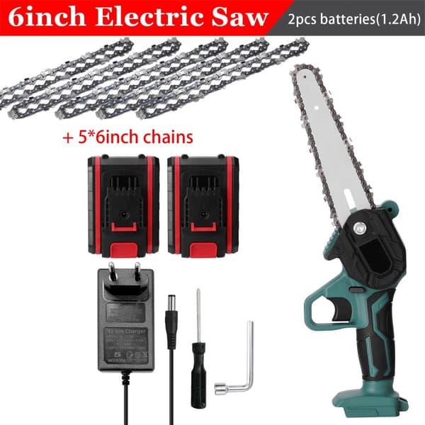 Elektrisk Beskärningssåg, 21V Batteri, 6-tums Guideplatta, Lättviktsdesign,1.2A 5kedja, EU Kontakt