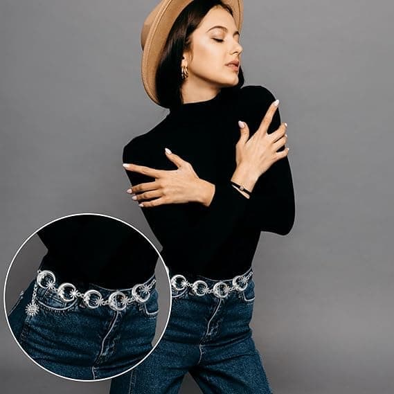 Midjekedja Bälte Magkedja Silverbälte för kvinnor, Moon Star Body Chain Bälten för kvinnor Modekedja Bälte Justerbara dambälten Boho